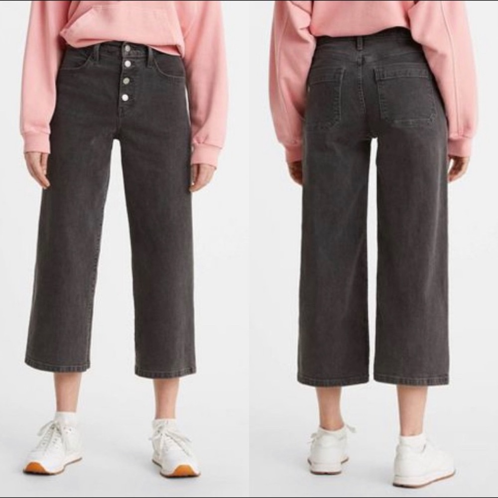 Levi’s Mile High Cropped Wide Leg High Rise Jeans Black Wash W31 NWT size 31